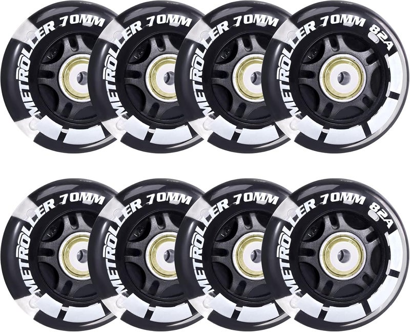 METROLLER 8 Pack 70mm Light up 82A Inline Skate Wheels with ABEC-7 Bearing, Indoor Outdoor Inline Skate Wheels Replacement Roller Blade Wheels Without Tool - Image 1